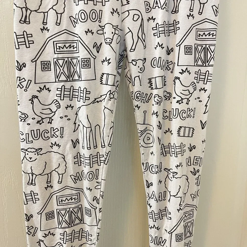 Caden Lane Color Me Pajamas Farm Animals 2-Pc Bamboo Set Kids Size 7/8